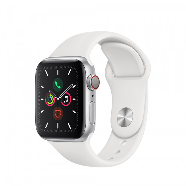 Apple Watch Series 5 GPS + Cellular 40mm Silver Alum Case White Sport Band - S/M & M/L 6