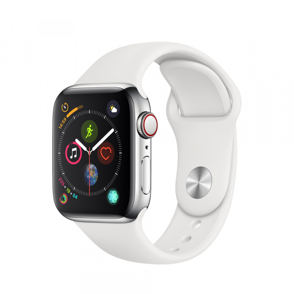 Apple Watch Series 4 GPS + Cellular 40mm S. Steel Case White Sport Band (EOL)  0